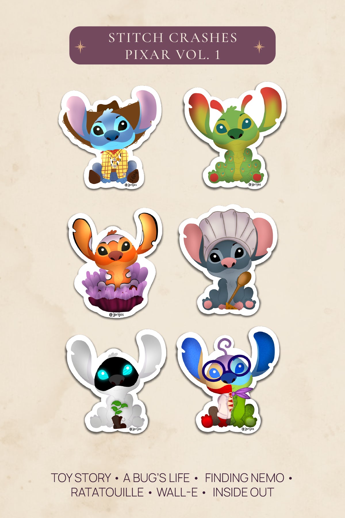 Stitch Crashes Pixar Vol.1 — Waterproof Vinyl Sticker