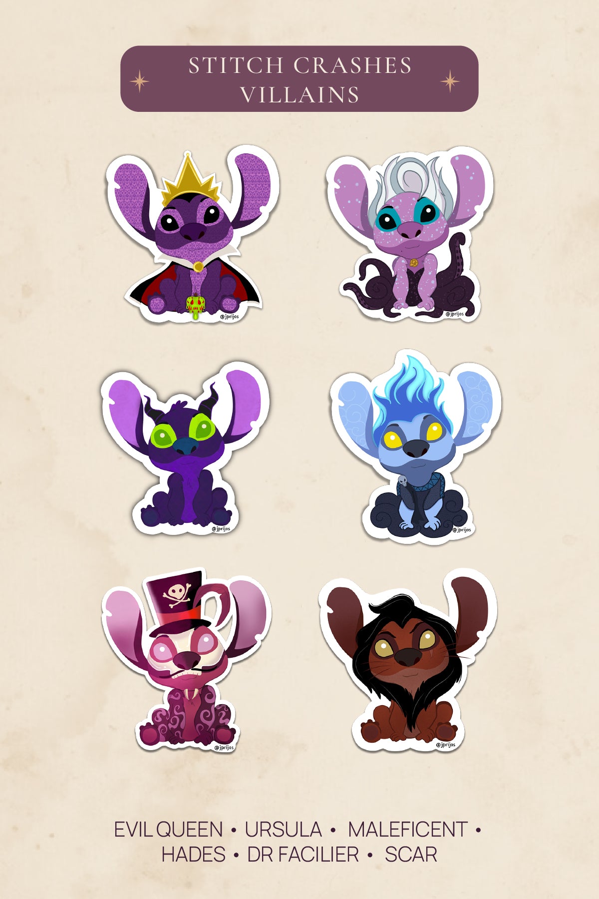 Stitch Crashes Villains — Waterproof Vinyl Sticker