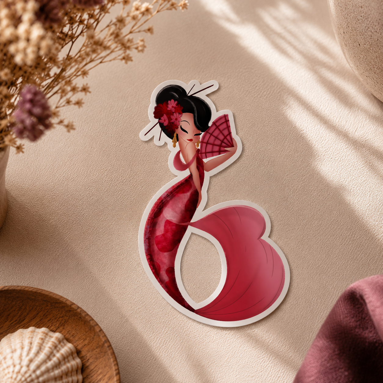 Vermilion Bloom — Waterproof Vinyl Sticker