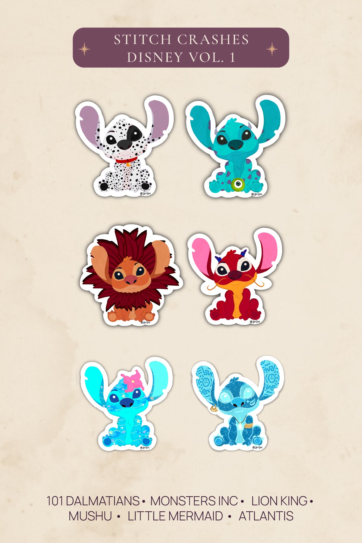 Stitch Crashes Disney Vol.1 — Waterproof Vinyl Sticker