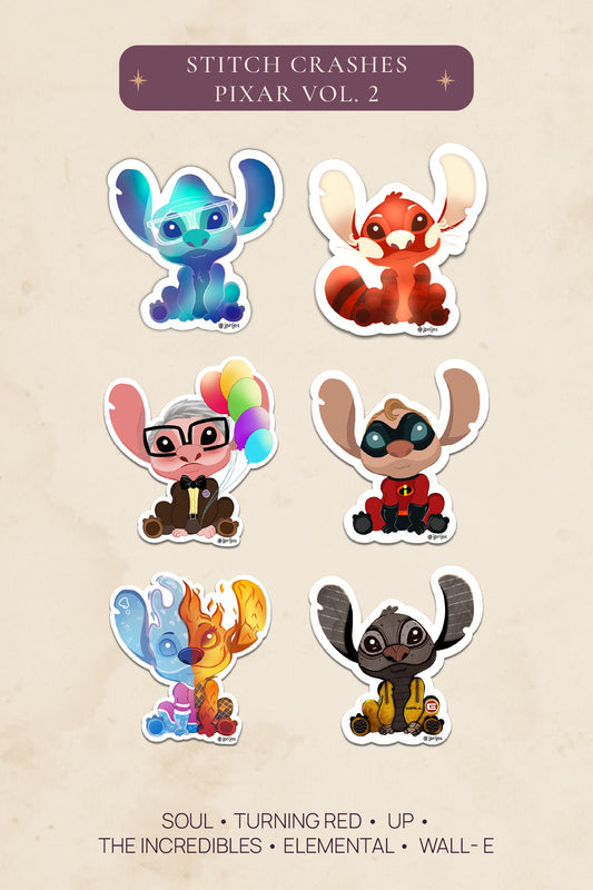 Stitch Crashes Pixar Vol.2  — Waterproof Vinyl Sticker
