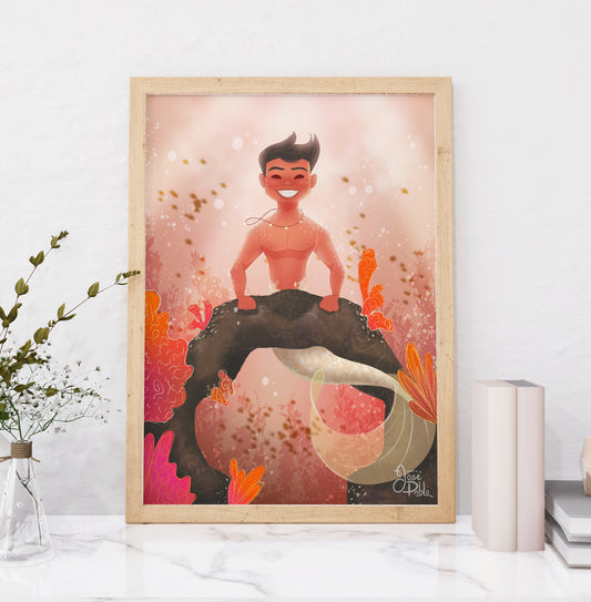 Coral Merman — Fantasy Merman Art Print