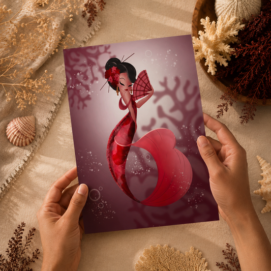 The Vermilion Bloom — Fantasy Mermaid Art Print