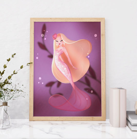 Rosé Reverie - Fantasy Mermaid Art Print