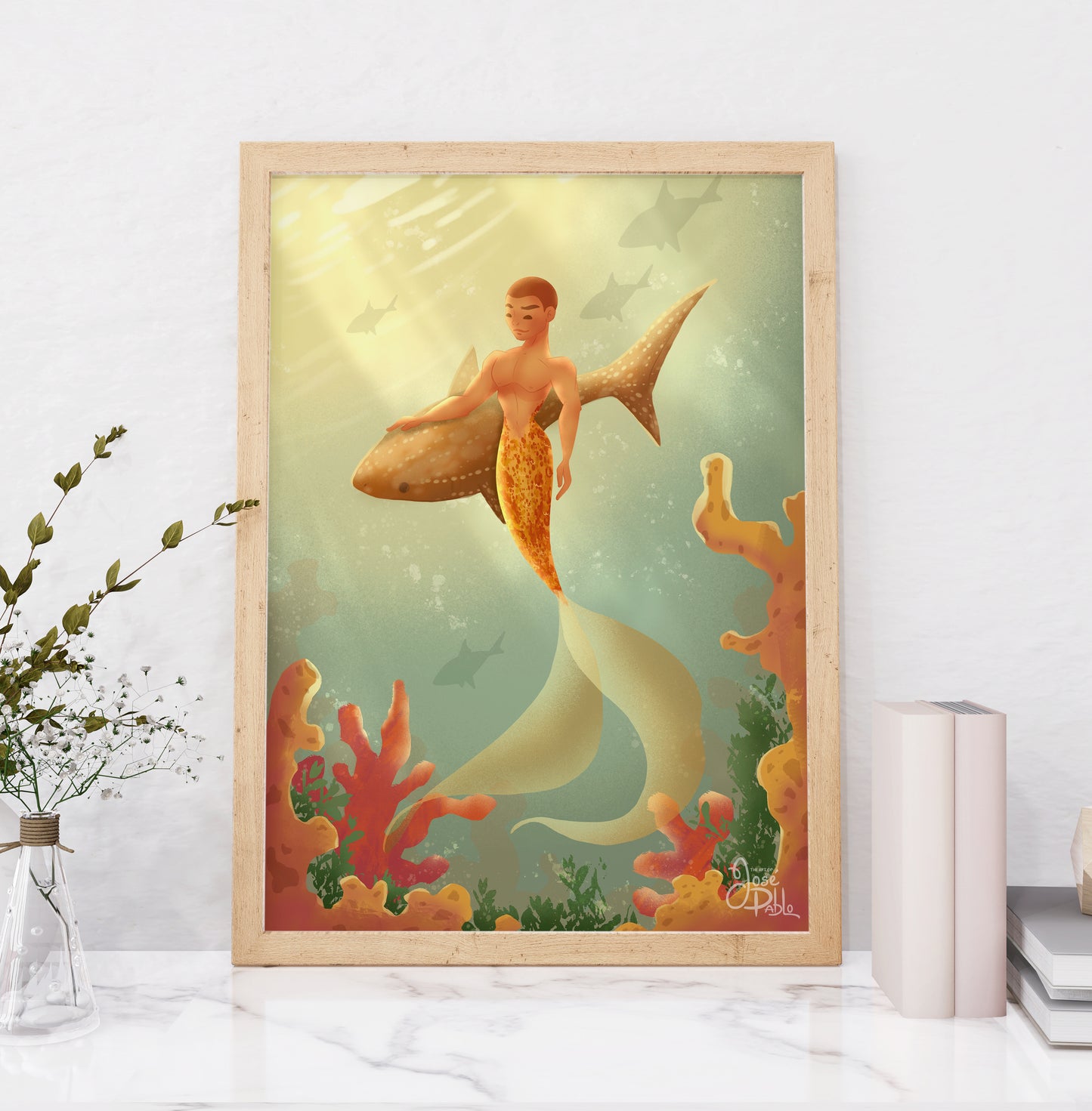 The Shark Guardian — Fantasy Merman Art Print