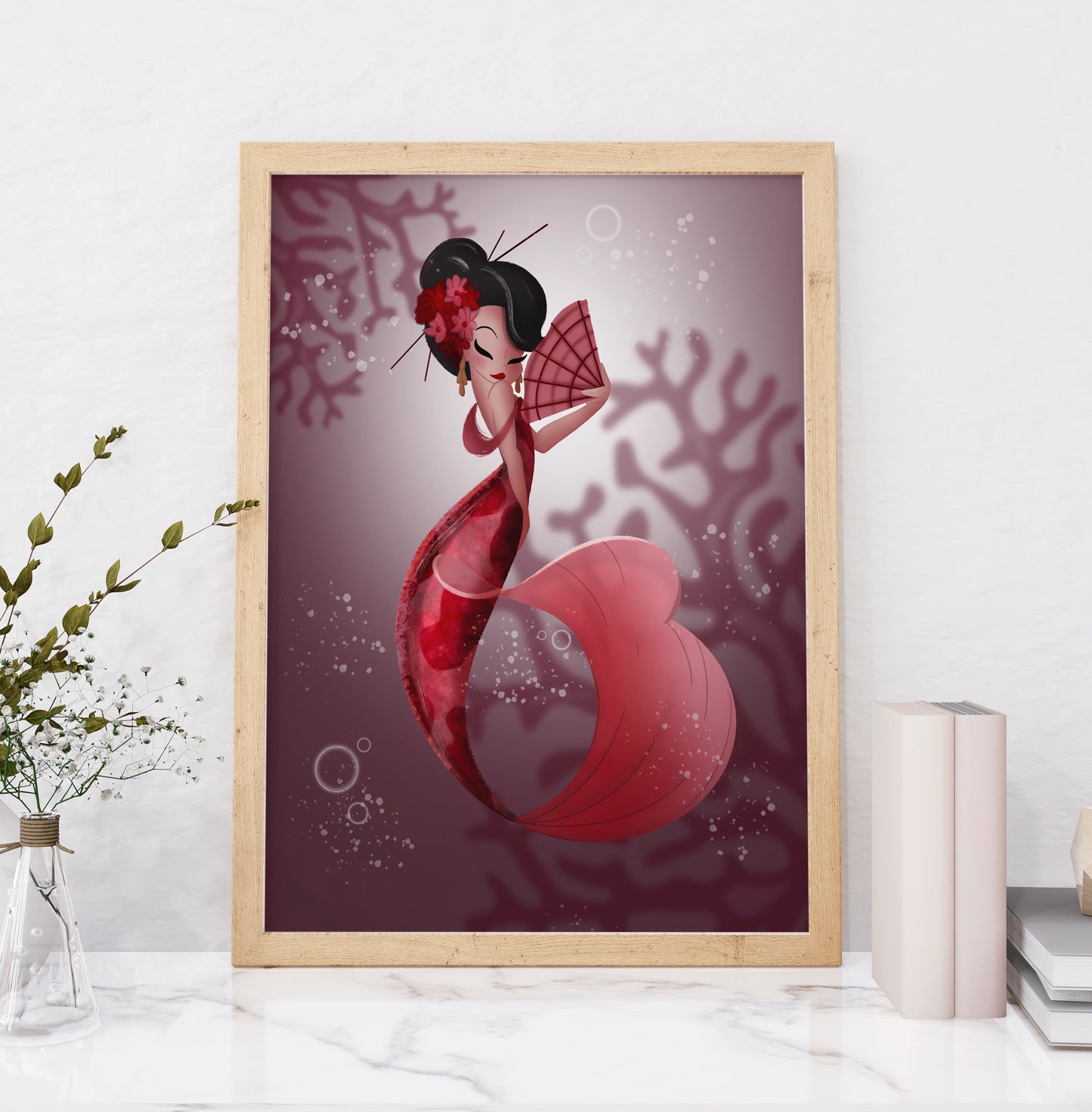 The Vermilion Bloom — Fantasy Mermaid Art Print