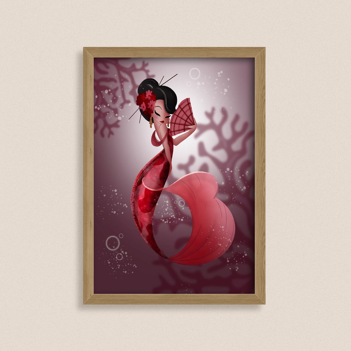 The Vermilion Bloom — Fantasy Mermaid Art Print